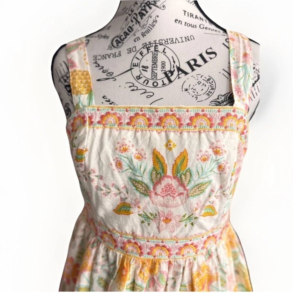 Rachel Zoe Floral Boho Tiered Ruffle Maxi Dress Pineapple Tropical Cotton Size 4 - Picture 4 of 14
